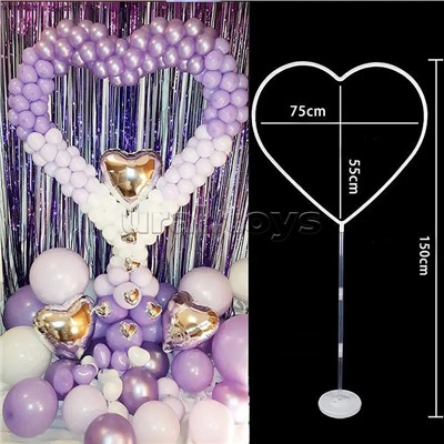 Стойка для шаров Сердце, на ножке, 0,7*1,5 м, Белый/Прозрачный, 1 шт.