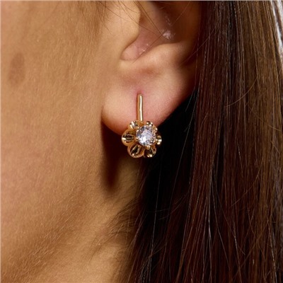 Серьги цветы ювелирная бижутерия коллекция "Дубай", покрытие позолота,  вставка: фианит, цвет: прозрачный, арт.217.441