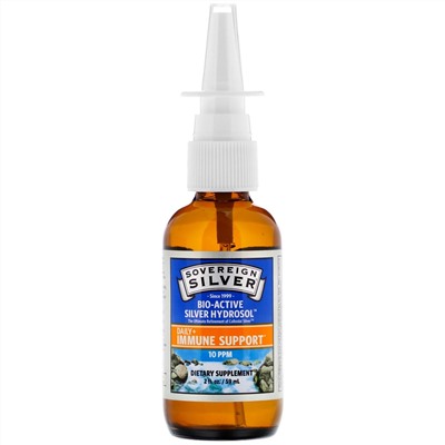 Sovereign Silver, Bio-Active Silver Hydrosol, поддержка иммунитета, вертикальный спрей, 10 част./млн, 59 мл (2 жидк. унции)