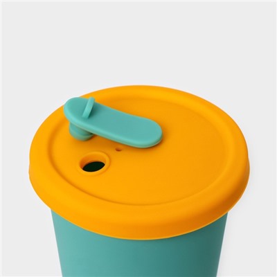 Стакан с крышкой и трубочкой, 350 мл, 9×9×13.5 см, бирюзовый