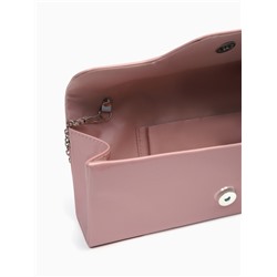 Сумка-клатч женская вечерняя на магните, на длинной цепочке, лаковая, однотонная, розовая