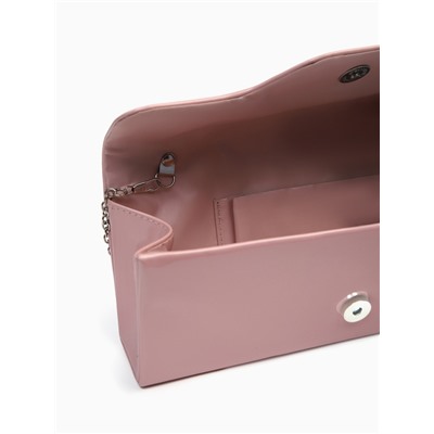 Сумка-клатч женская вечерняя на магните, на длинной цепочке, лаковая, однотонная, розовая