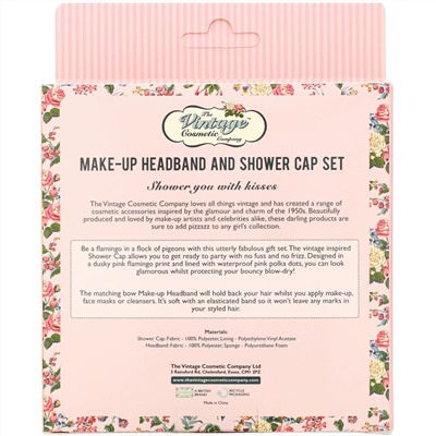 The Vintage Cosmetic Co., Make-Up Headband and Shower Cap Set, Pink Flamingo, 1 Set