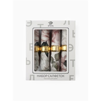 Набор салфеток с декоративными кольцами Этель «Пионы» 40×40 см - 4 шт., 100% хл, саржа