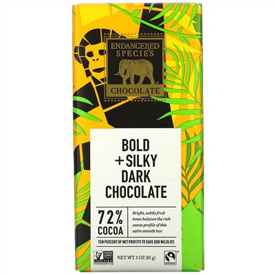 Endangered Species Chocolate, Bold + Silky Dark Chocolate, 72% Cocoa, 3 oz (85 g)
