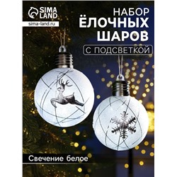 Набор ёлочных шаров «Серебристые нити», 2 шт., d=8 см, 1 LED, от батареек, свечение белое