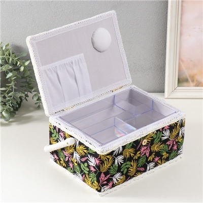 Шкатулка для рукоделия и шитья «Лесные веточки на чёрном», хранение ниток, иголок, мелочи, 19×26×14.5 см