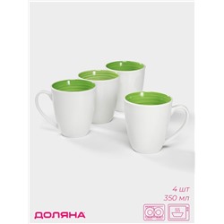 Кружки Доляна «Палитра», 350 мл, набор 4 шт., фарфор, белые, зелёные