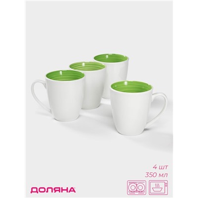 Кружки Доляна «Палитра», 350 мл, набор 4 шт., фарфор, белые, зелёные