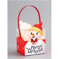 Коробка подарочная новогодняя складная ПВХ с ручками, «Снеговик», 9×9×9.5 см