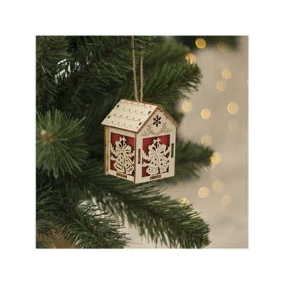 Ёлочная игрушка «Домик с колокольчиками», 8×5×6 см, 1 LED, от батареек, свечение тёплое белое