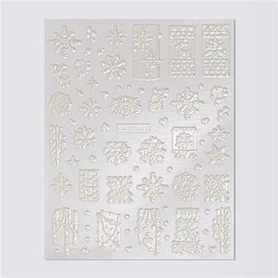 Наклейки для ногтей «Блестящие узоры», объёмные, с блёстками, белые