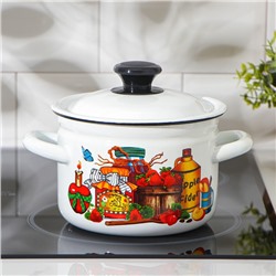 Кастрюля эмалированная, 2 л, деколь МИКС, белая