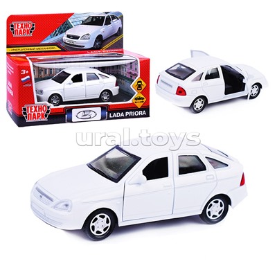 Машина металл Lada Priora 12 см, (двери, багаж, белый) инерц, в коробке