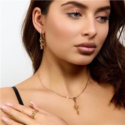 Комплект ювелирной бижутерии коллекция "Дубай" серьги, кулон и кольцо 20 р в форме веточки, покрытие позолота, вставка: фианиты и цирконы, цвет: желтый и прозрачный, арт.217.490-20