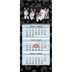 Календарь квартальный 2026 г. МИНИ-1 1 спираль "Котосессия" 3-х блоч. с бегунком (091683) 33887 Хатбер