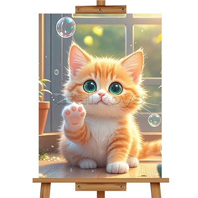 Мозаика алмазная "Котенок с мыльными пузырями" 20*30см.