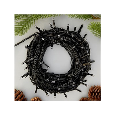 Гирлянда «Нить» 10 м, IP44, УМС, тёмная нить, 100 LED, свечение бело-синее, мигание, 220 В