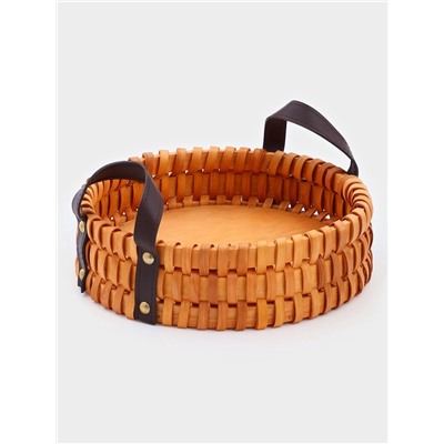 Поднос-корзинка для завтрака Доляна «Массив», с ручками из искусственной кожи, d=25 см