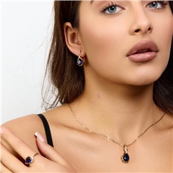 Комплект ювелирной бижутерии коллекция "Дубай" серьги, кулон и кольцо 20 р, покрытие позолота, вставка: стекло и цирконы, цвет: синий и прозрачный, арт.217.486-20