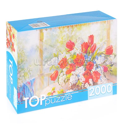 Пазлы 2000 TOPpuzzle "Русская коллекция. О.Дандорф. Тюльпаны с черёмухой"
