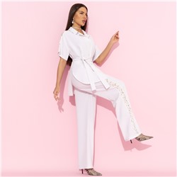 Брючный костюм со вставками из кружева, Престижная номинация (серый, 2 в 1, с поясом)