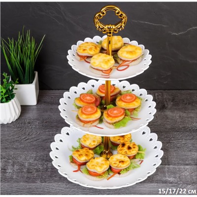 Ваза для сервировки 3-х ярусная 15/18/22 Круг белая / D-1244 /уп 100/ Пластик/689062