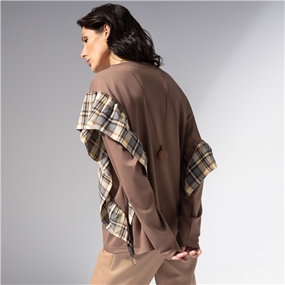 Лонгслив в стиле пэчворк, Гардеробная магия (коричневый)