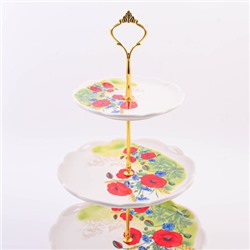 60287 Конфетница 3х-ярусная Цветущие Маки доломит LR (х16)