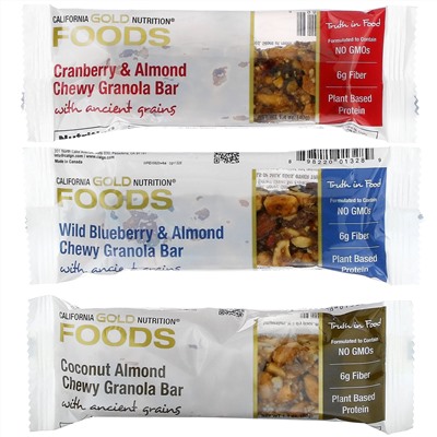 California Gold Nutrition, Foods, ассорти батончиков-снеков, 12 шт., 40 г каждый (1,4 унции)