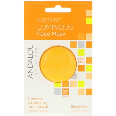 Andalou Naturals, мгновенное сияние, маска для лица с куркумой и золотой глиной, 8 г (0,28 унции)