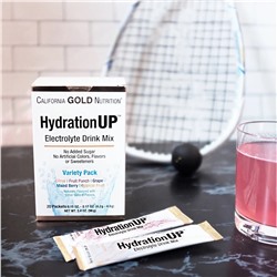 California Gold Nutrition, HydrationUP, смесь для приготовления напитка с электролитами, комбинированный набор из 20 пакетов весом 4,2 г в каждом (0,15 унций)