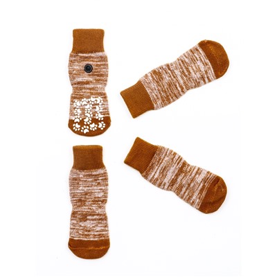 Носки нескользящие «Лапки», S (5.5×14 см), набор 4 шт., бежевые