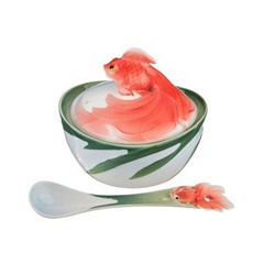 Икорница с крышкой и ложкой ЗОЛОТАЯ РЫБКА 10*10*9см