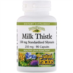 Natural Factors, Herbal Factors, расторопша, 250 мг, 90 капсул