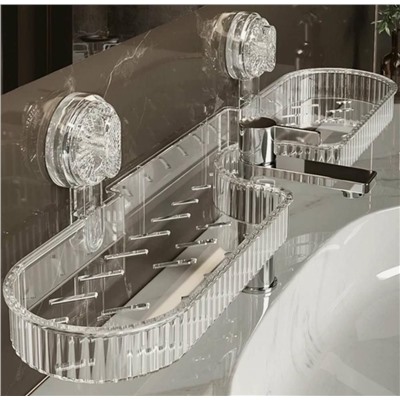 Полка настенная в ванную на вакуумной присоске, пластиковая, прямая под смеситель,без сверления стены