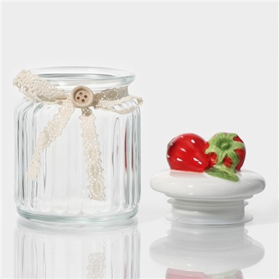 Банка стеклянная для хранения сыпучих продуктов Доляна «Клубника», 250 мл, 8×13 см, с керамической крышкой