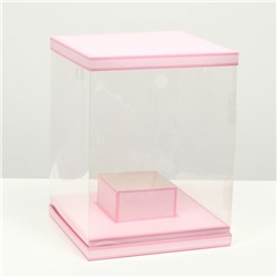 Коробка для цветов с вазой и PVC окнами складная, розовый, 23×30×23 см