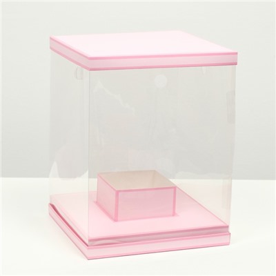 Коробка для цветов с вазой и PVC окнами складная, розовый, 23×30×23 см