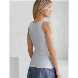 Топ с закрытым декольте из хлопка с эластаном в рубчик с матовым покрытием металлик