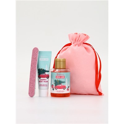 Подарочный набор косметики в мешке: крем для рук, пилочка, гель для душа, аромат ягодный сорбет, URAL LAB