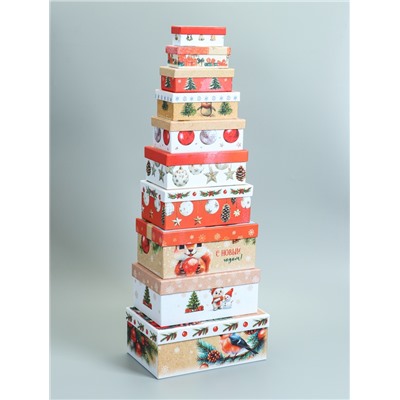 Набор подарочных новогодних коробок 10 в 1 «Новогодняя почта», 30×19×11.5 - 12×6.5×4 см