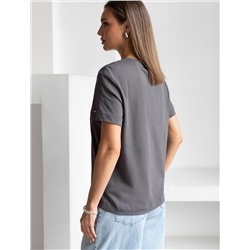 Нарядная футболка с принтом фольгой из премиального хлопка с эластаном