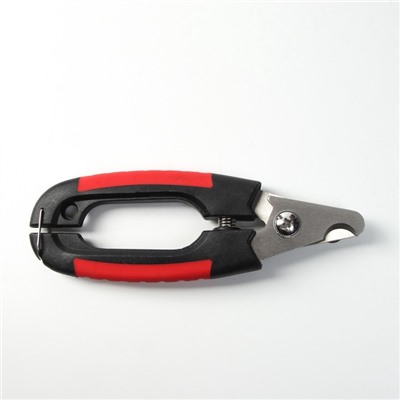 Когтерез боковой малый с закругленными резиновыми ручками, отверстие 8 мм, чёрный с красным