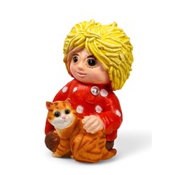 Садовая фигура из полистоуна «Домовой с котом», 39×26×28 см