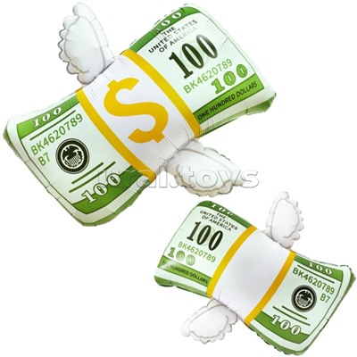 Шар (29''/74 см) Фигура, Доллары с крыльями, 1 шт. в уп.