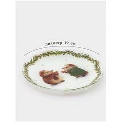 Десертная тарелка новогодняя Доляна «Новогодние зверята», d=19 см, стекло, белая