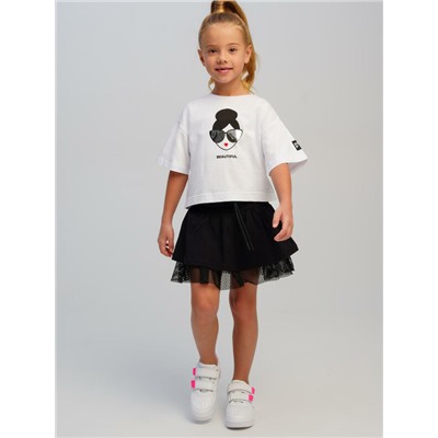 Комплект трикотажный для девочек: фуфайка (футболка), юбка-шорты