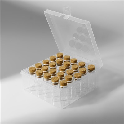 Набор баночек для хранения бисера, d=2×4 см, 25 шт., в контейнере, 11×11×5 см