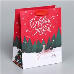 Пакет подарочный новогодний крафтовый New, MS 18×23×10 см